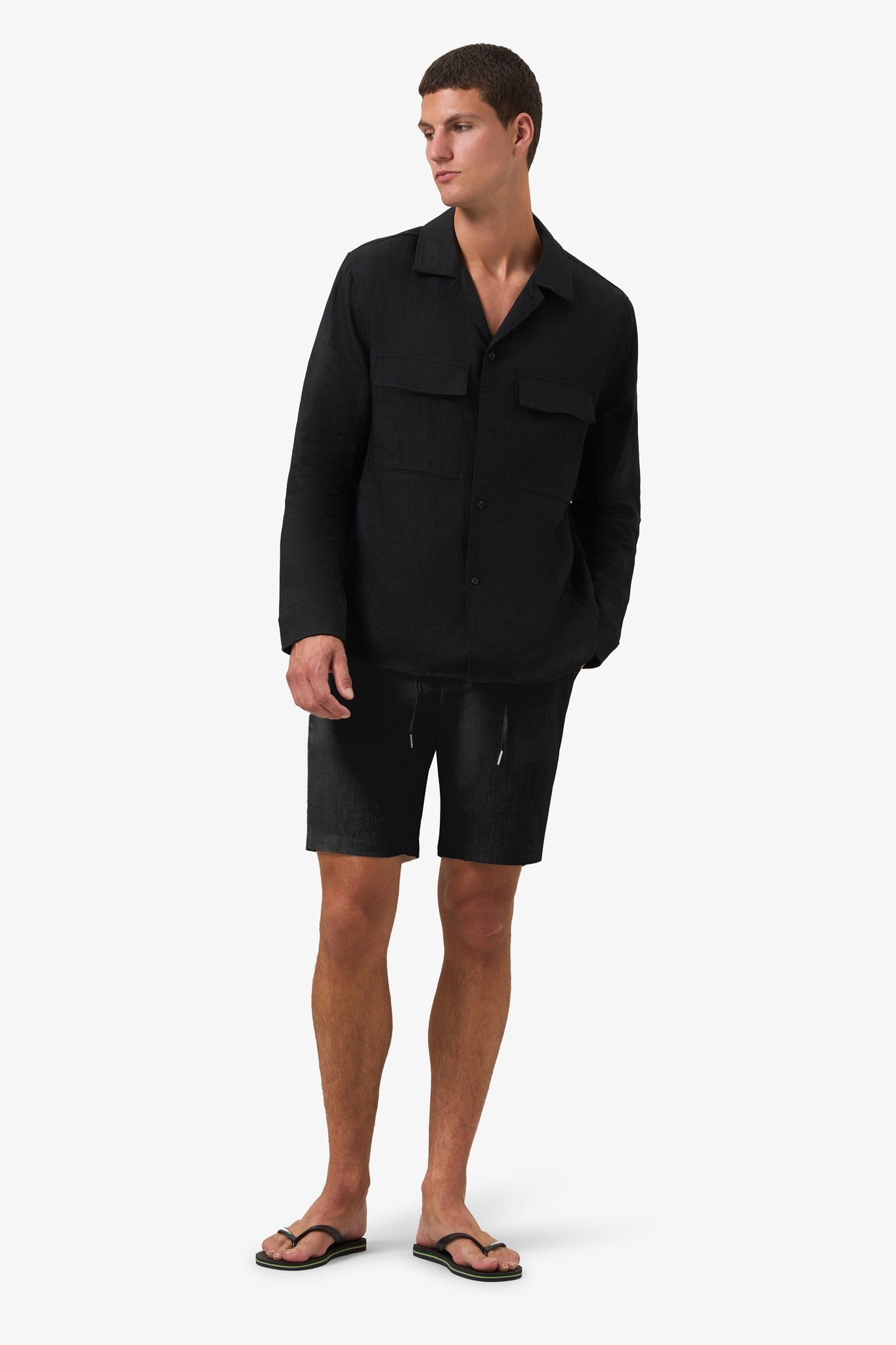 Woven Linen Short Black