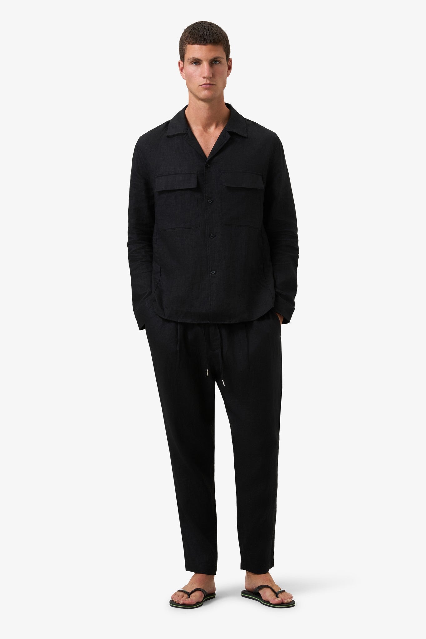 Woven Linen cardigan jacket Black
