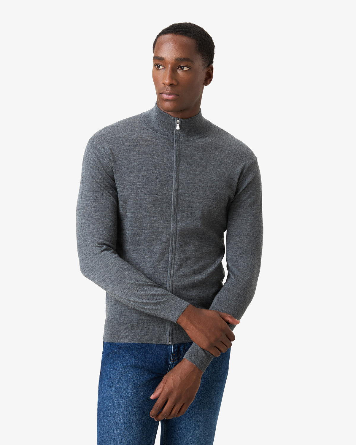 Cashmere Wool Full Zip Vest - Dark Grey
