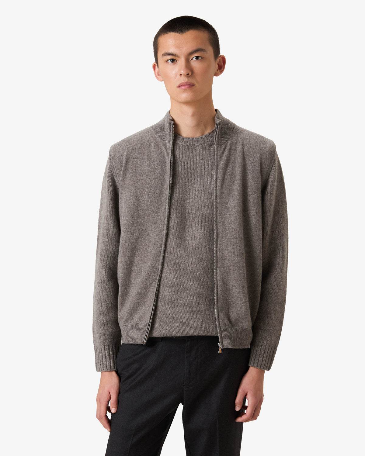 Cashmere Wool Sleeveless Zip Vest Gilet - Vapor