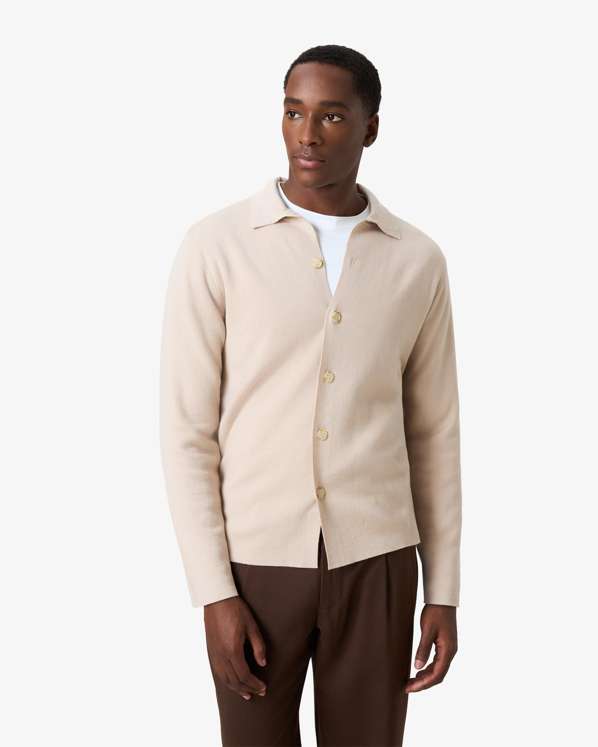 Merino Wool Button Blouse - Oatmeal
