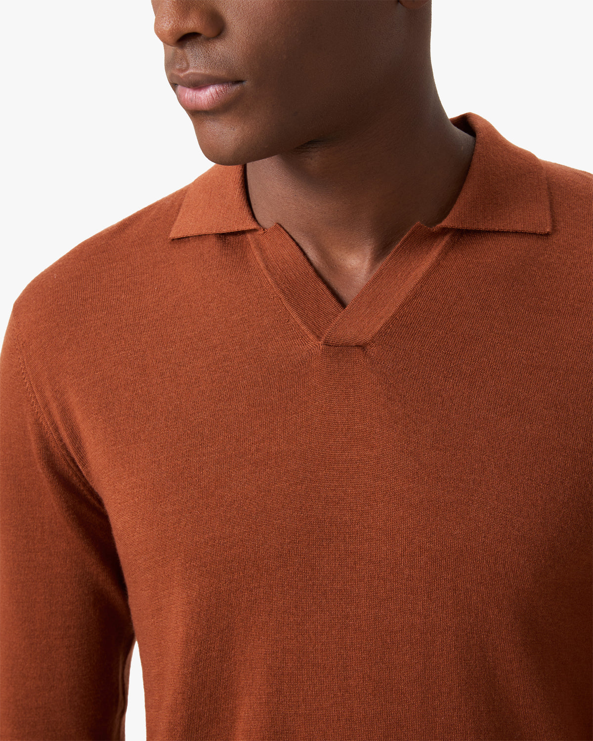 Merino Wool Polo Shirt - Peach Brown