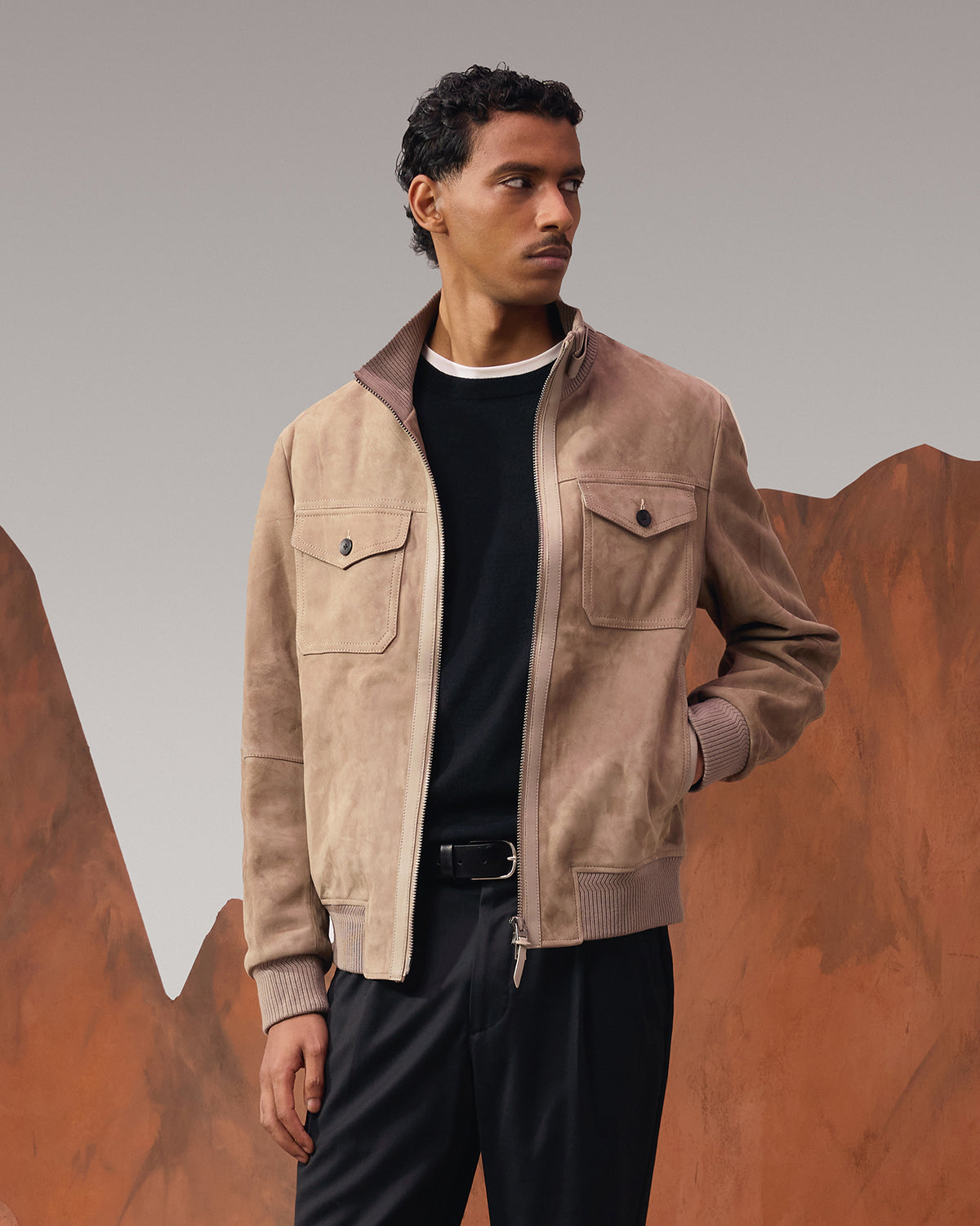 Suede Leather Jacket - Grey