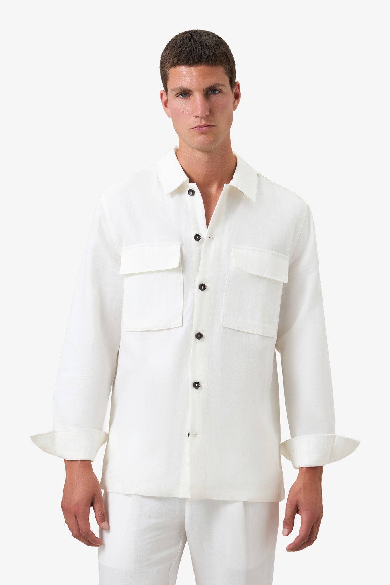 Woven Linen Pocket Jacket White