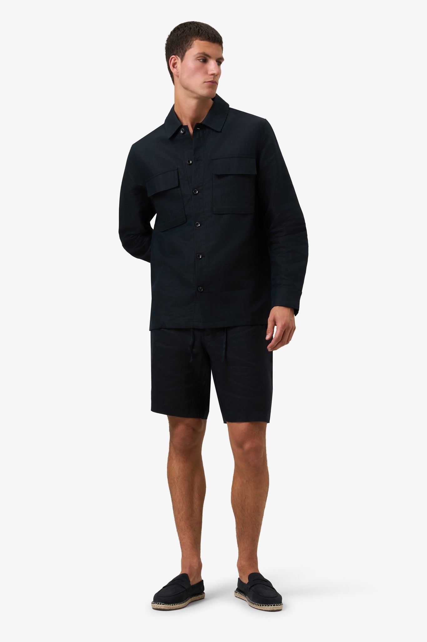 Woven Linen Pocket Jacket Dark Navy