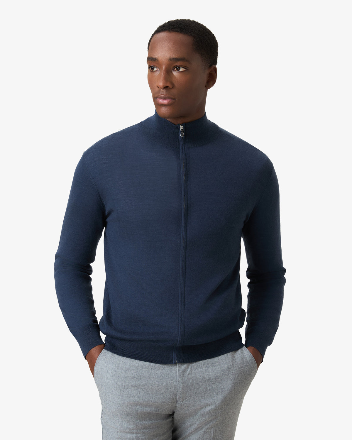 Cashmere Wool Full Zip Vest - Heron