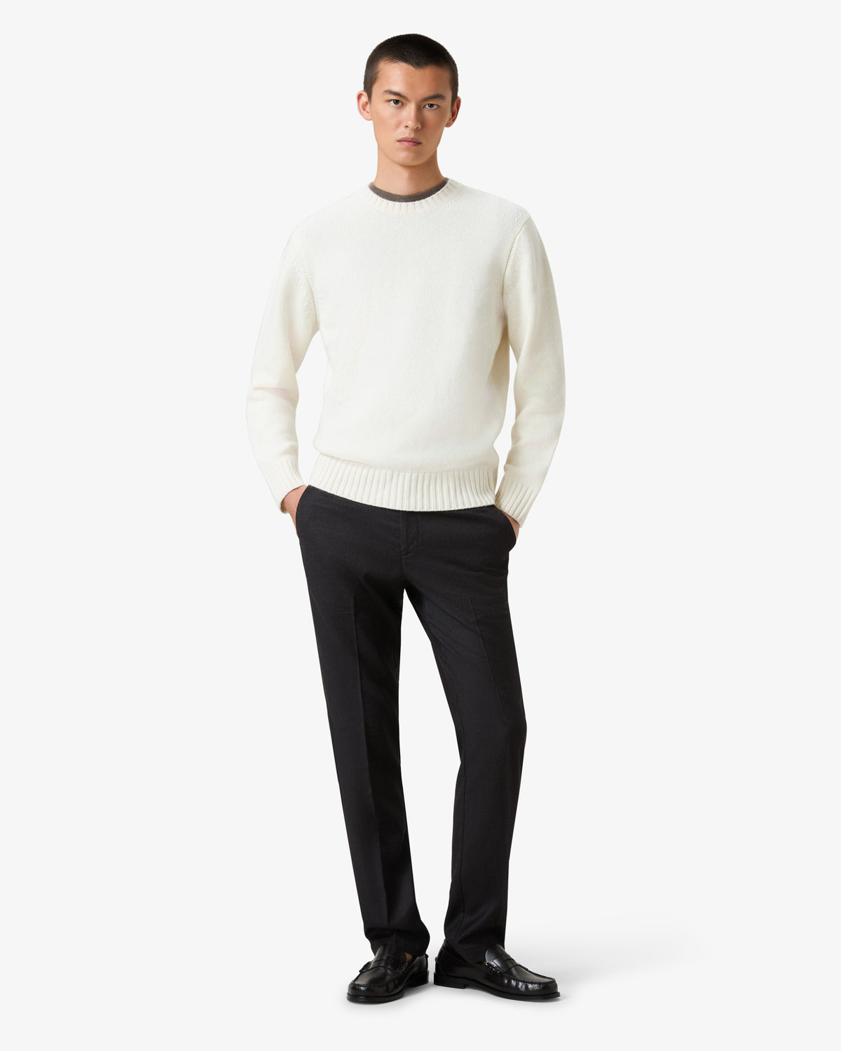 Cashmere Wool Crewneck Sweater - Mozarella