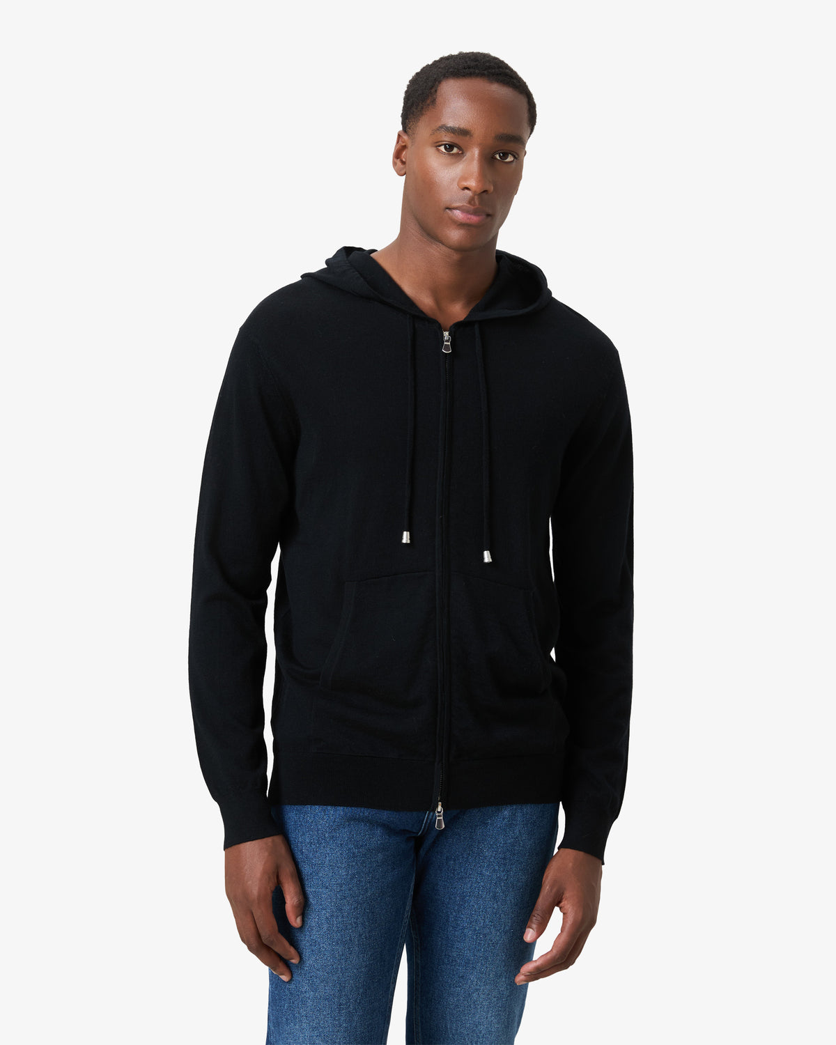 Merino Wool Hooded Zip Vest - Ink Black
